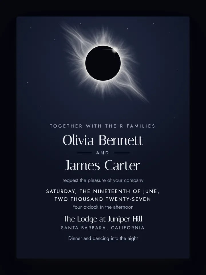 Eclipse digital wedding invitation in Midnight