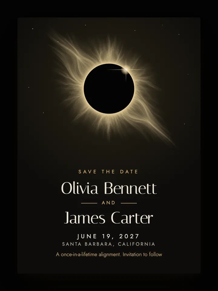 Eclipse digital save the date in Black & Gold