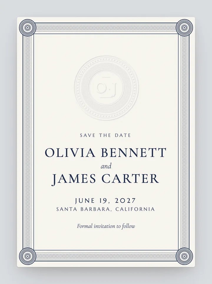 Embassy digital save the date in Navy