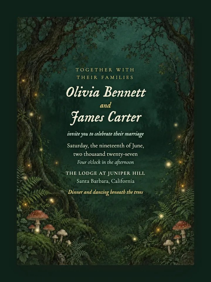 Enchanted digital wedding invitation in Emerald
