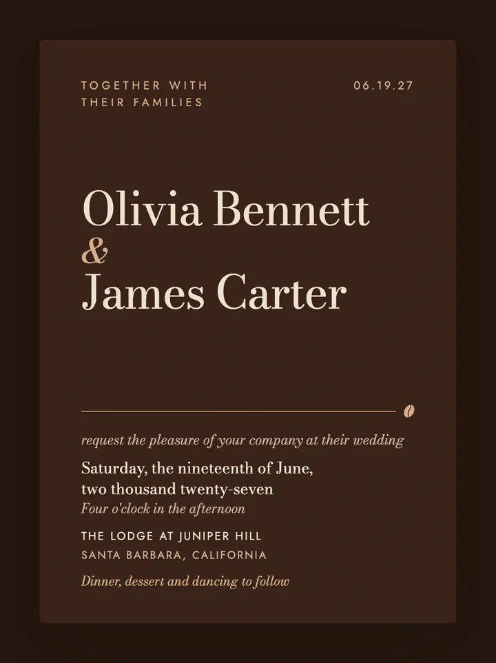 Espresso digital wedding invitation in Espresso