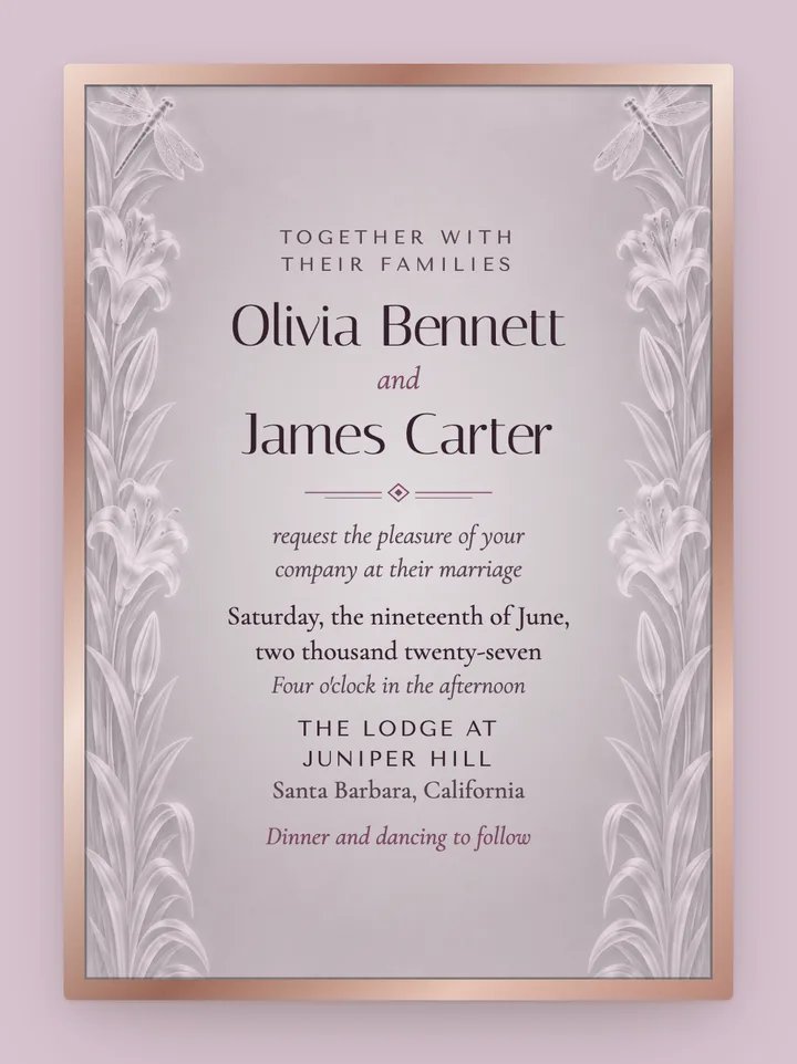 Etched digital wedding invitation in Mauve