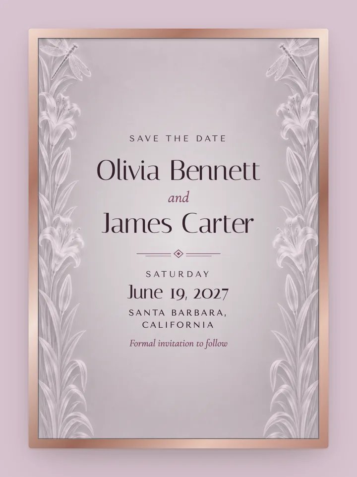 Etched digital save the date in Mauve