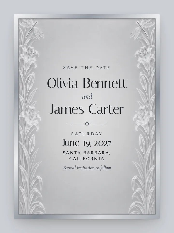 Etched digital save the date in Silver