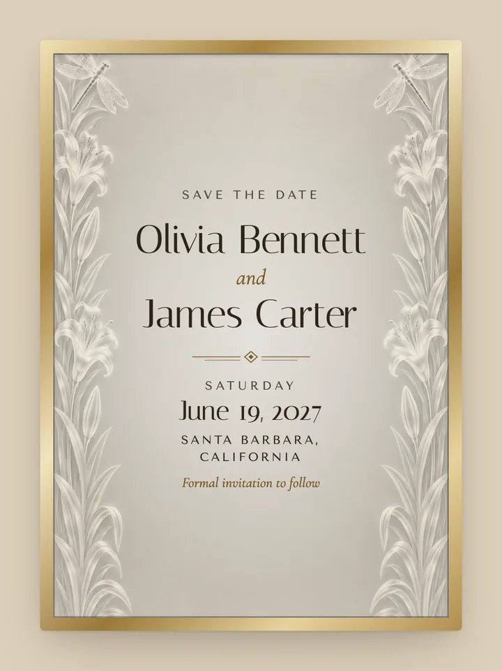 Etched digital save the date in Champagne & Gold