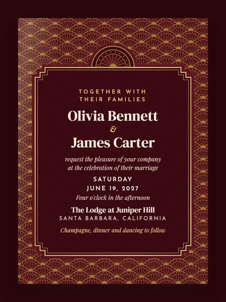 Fanfare digital wedding invitation in Cherry Red