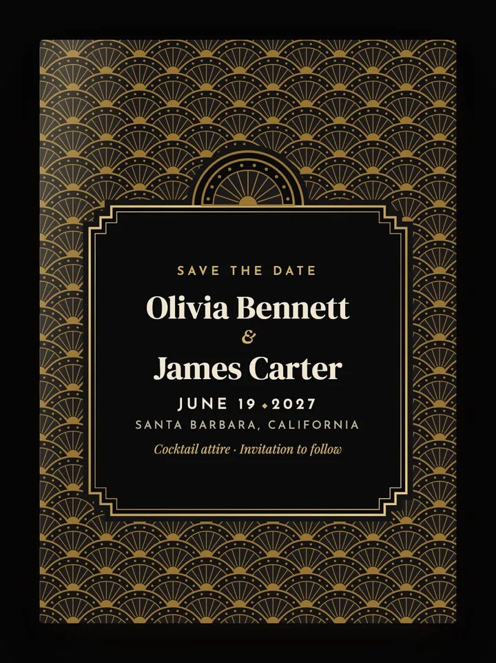 Fanfare digital save the date in Black & Gold