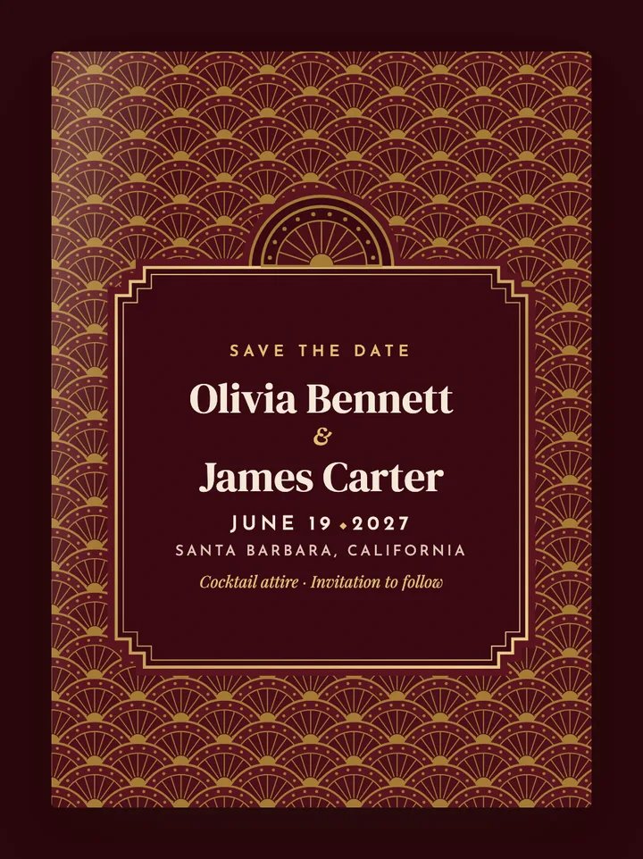 Fanfare digital save the date in Cherry Red