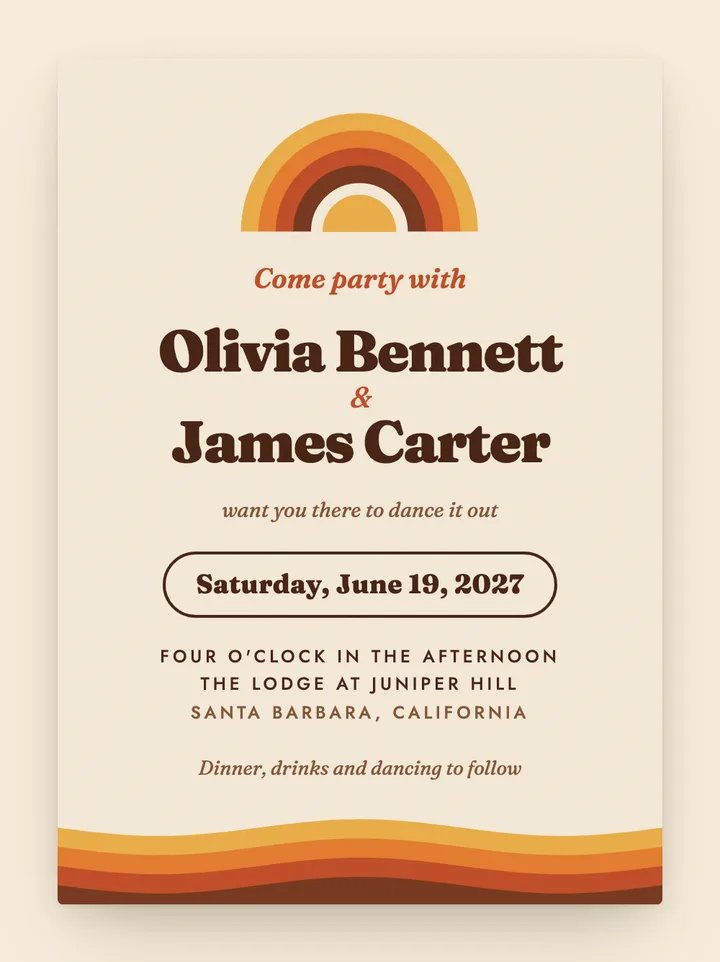 Far Out digital wedding invitation in Sunset