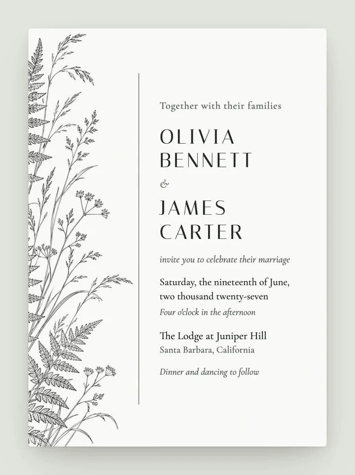 Fernwood digital wedding invitation in Graphite