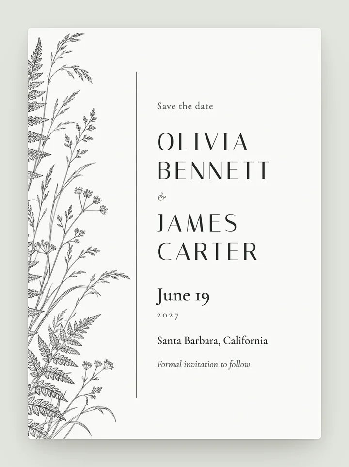Fernwood digital save the date in Graphite