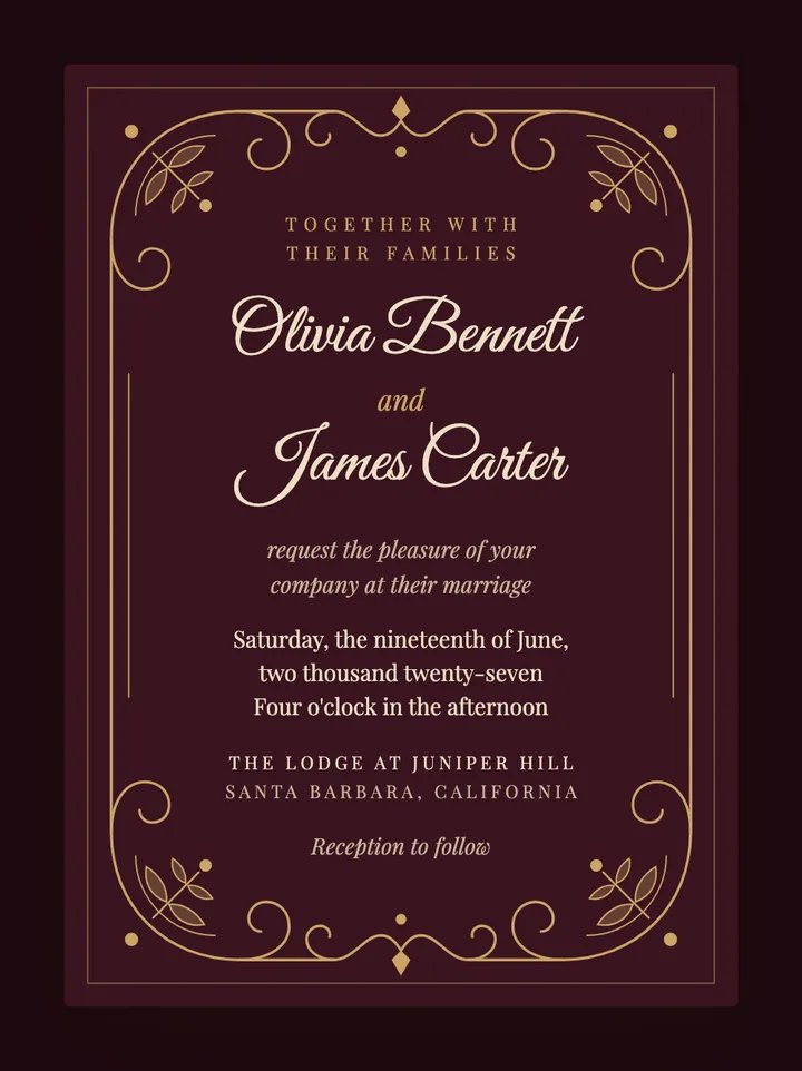 Filigree digital wedding invitation in Burgundy