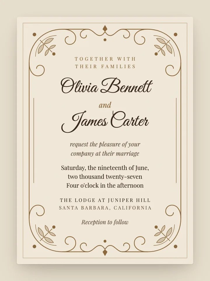 Filigree digital wedding invitation in Antique