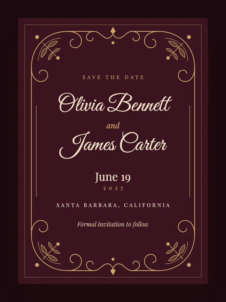 Filigree digital save the date in Burgundy