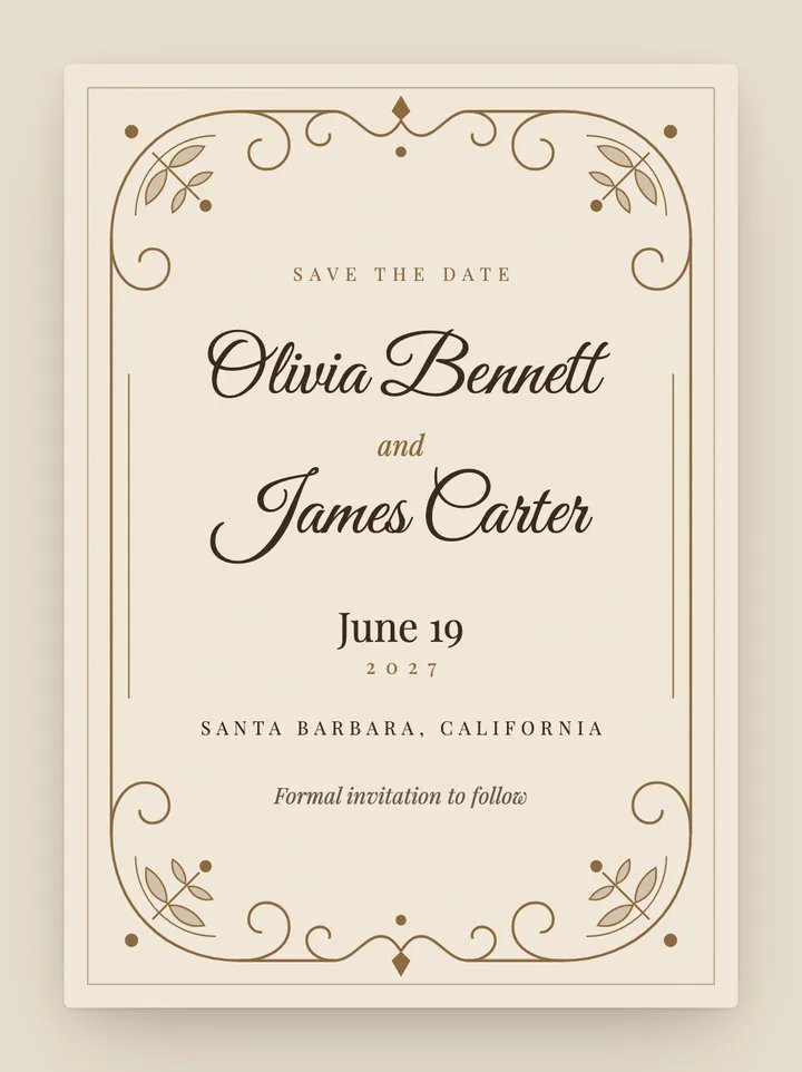 Filigree digital save the date in Antique