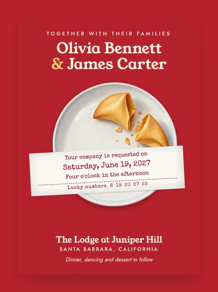 Fortune digital wedding invitation in Cherry Red