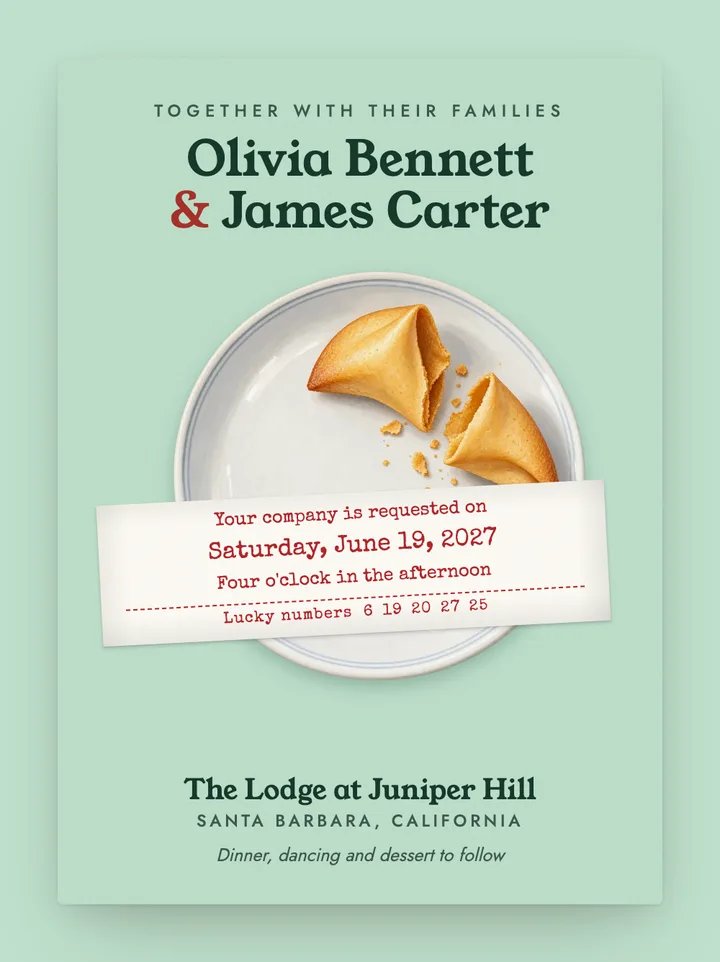 Fortune digital wedding invitation in Mint