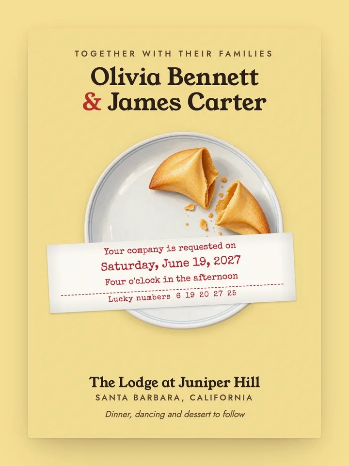Fortune digital wedding invitation in Butter Yellow