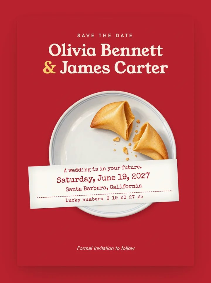 Fortune digital save the date in Cherry Red