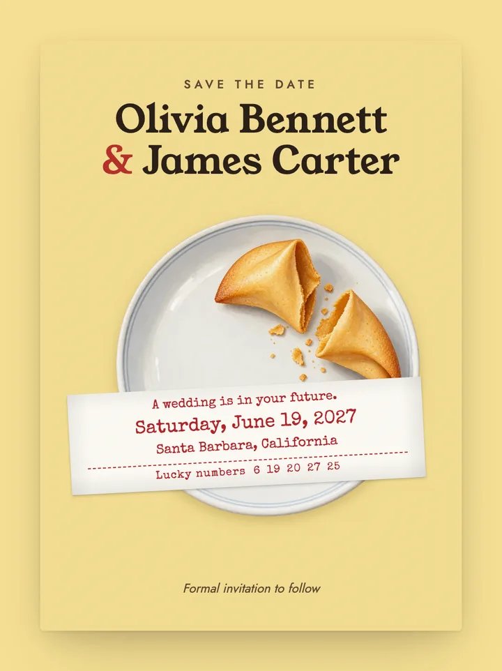 Fortune digital save the date in Butter Yellow