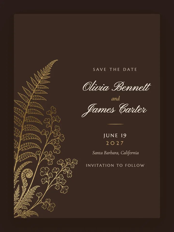 Gilded Fern digital save the date in Mocha