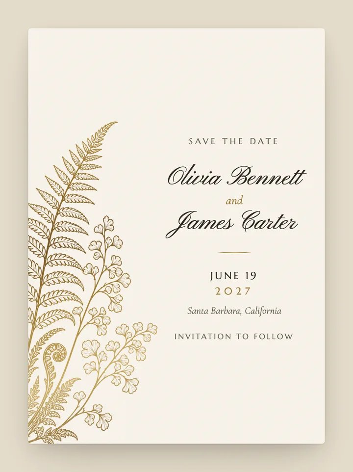 Gilded Fern digital save the date in Ivory & Gold