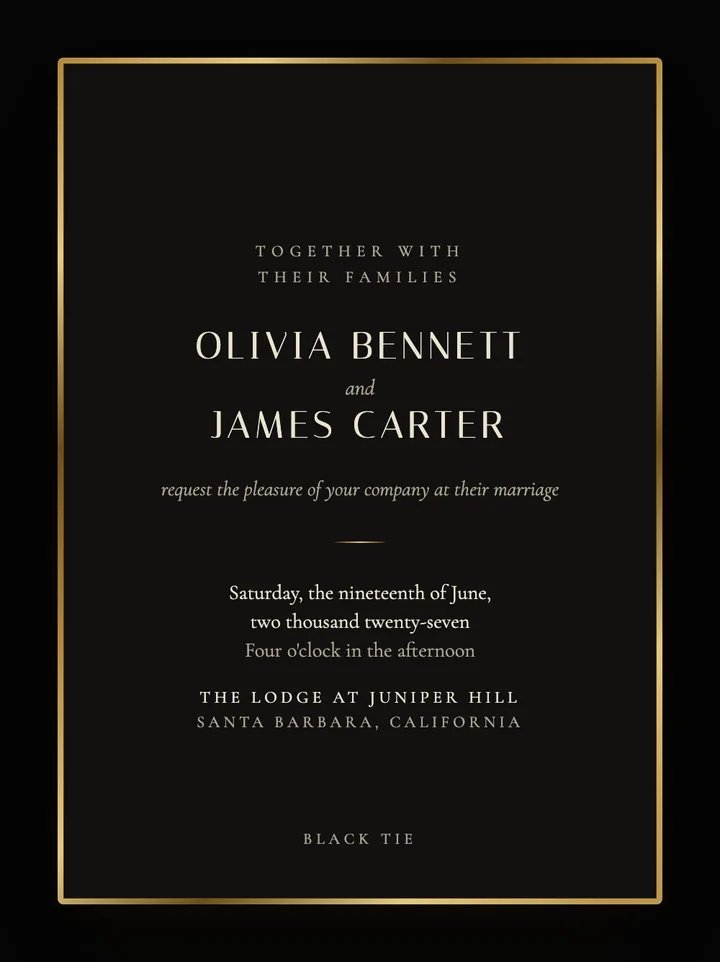 Gilt Edge digital wedding invitation in Black & Gold