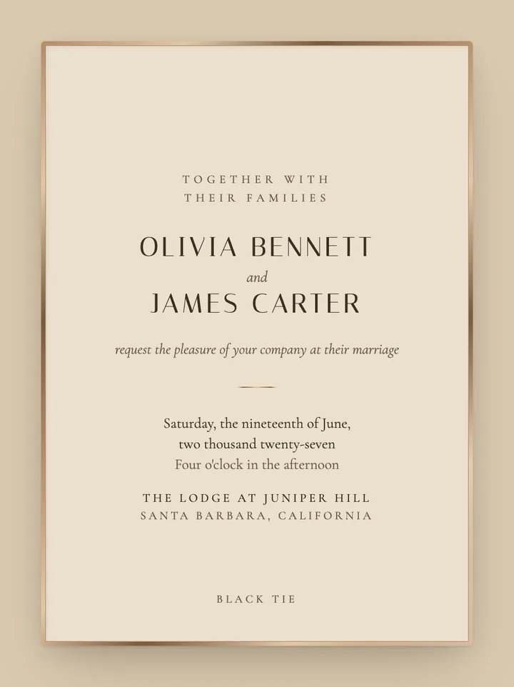 Gilt Edge digital wedding invitation in Champagne