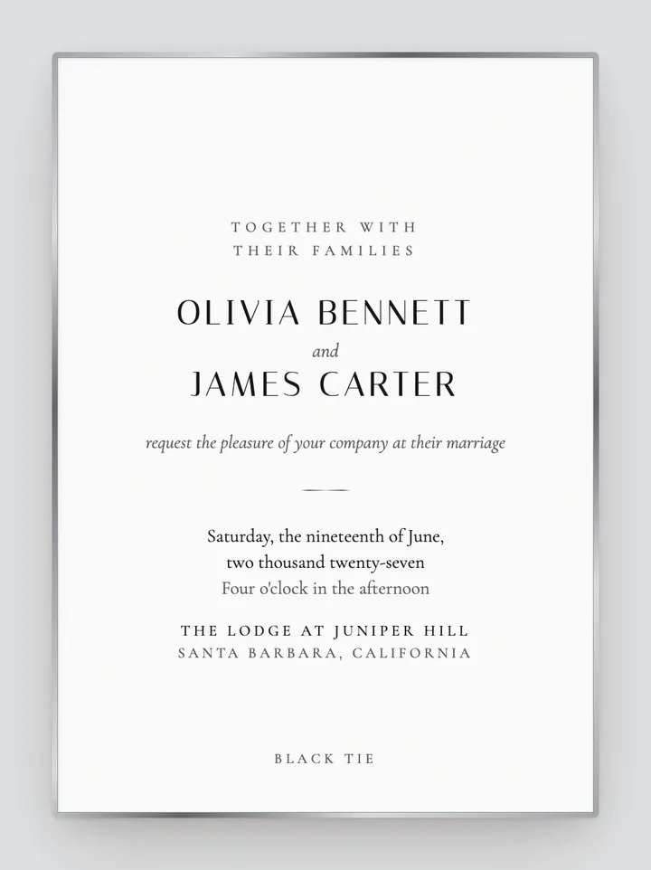 Gilt Edge digital wedding invitation in White & Silver