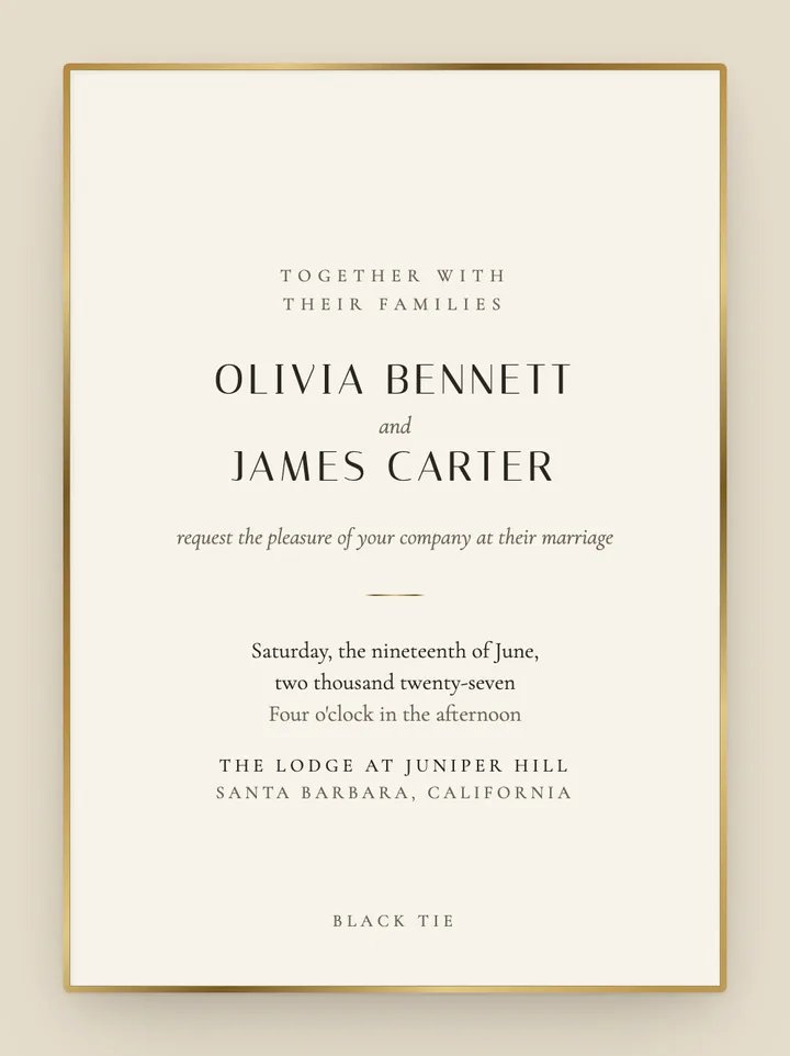 Gilt Edge digital wedding invitation in Ivory & Gold