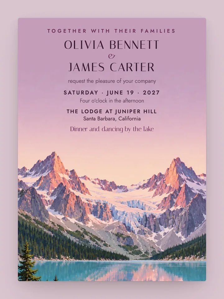 Glacier digital wedding invitation in Mauve