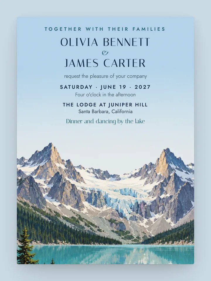 Glacier digital wedding invitation in Glacier Blue