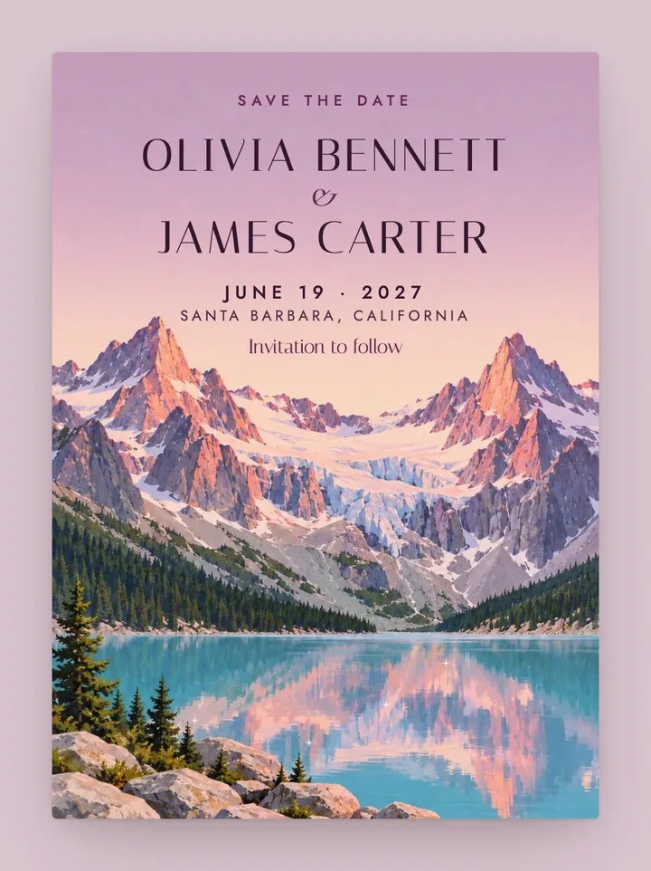 Glacier digital save the date in Mauve
