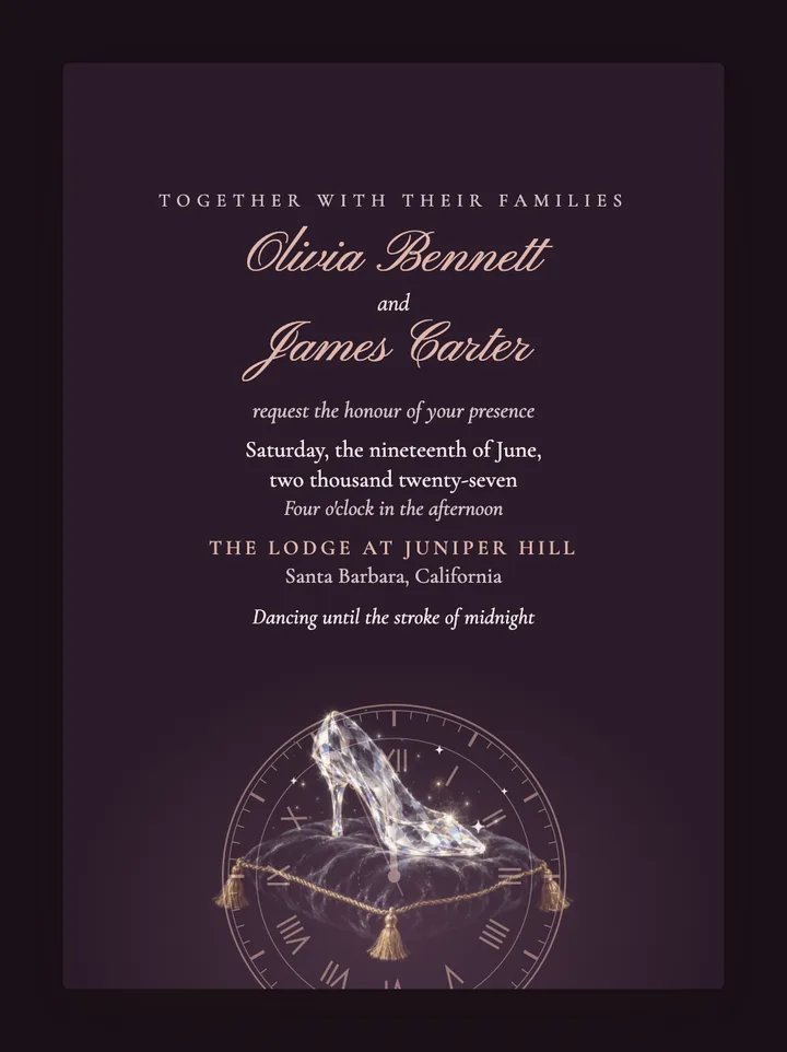 Glass Slipper digital wedding invitation in Mauve