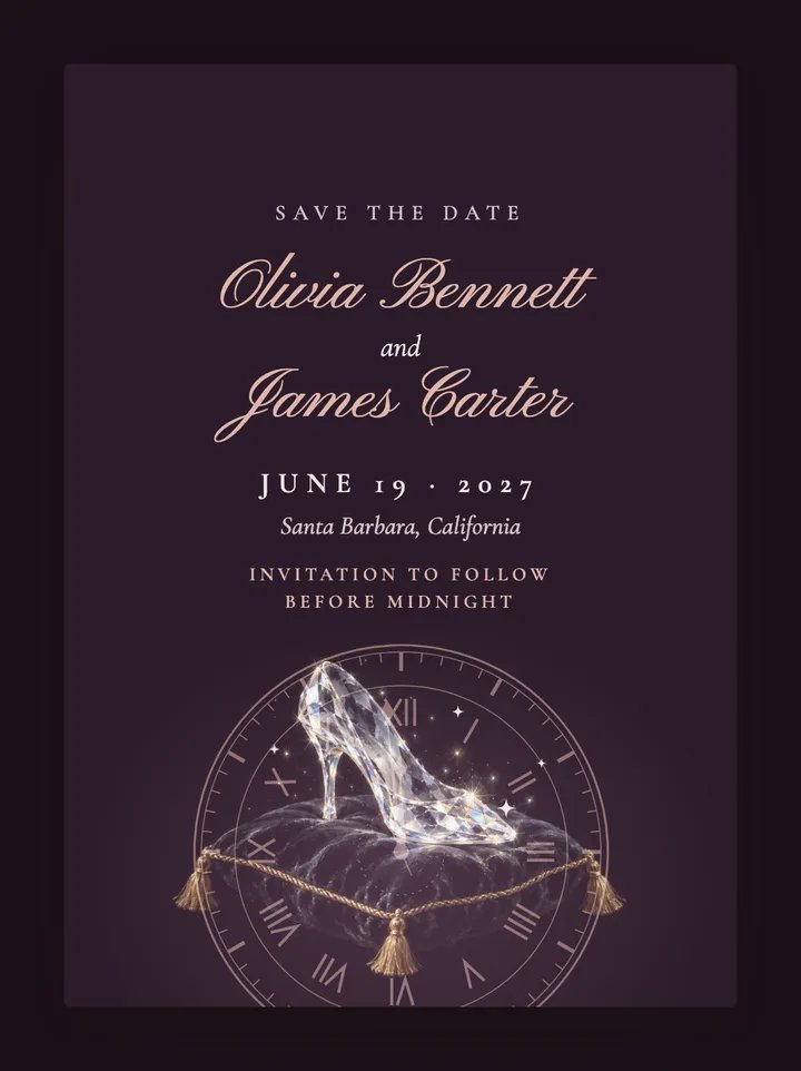 Glass Slipper digital save the date in Mauve