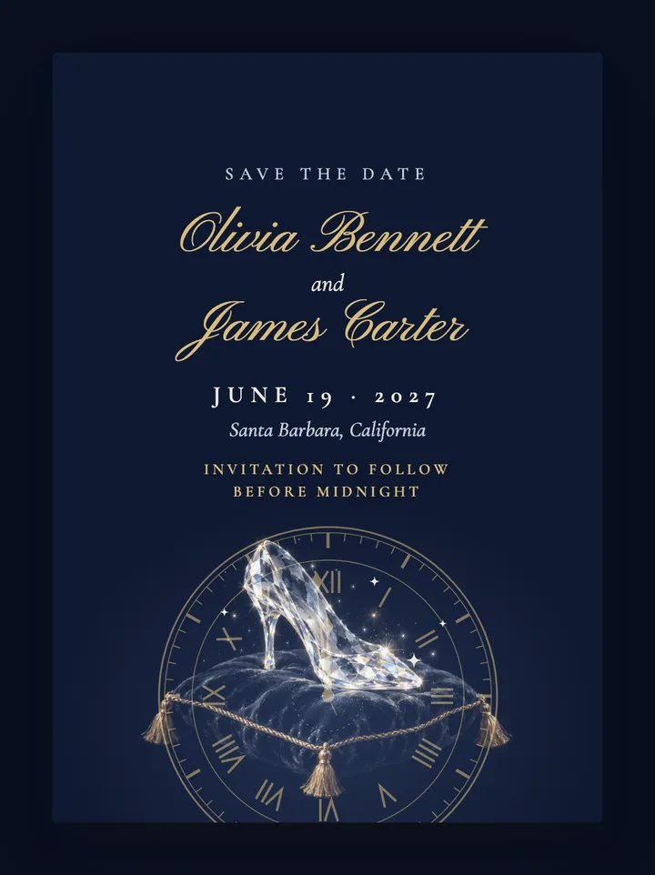 Glass Slipper digital save the date in Midnight & Gold