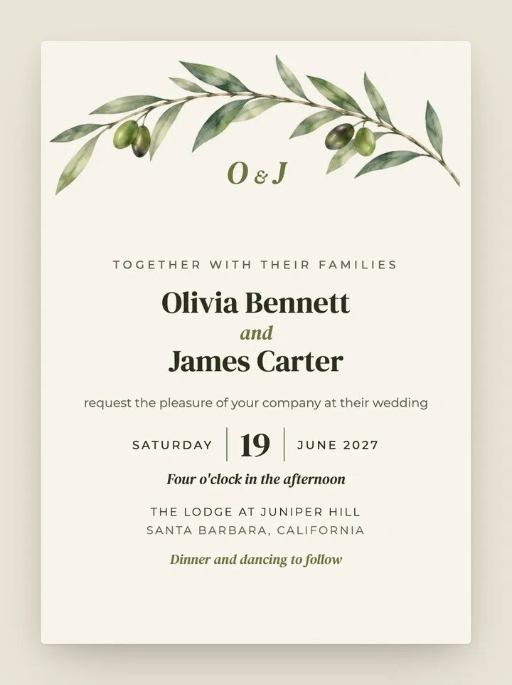 Grove digital wedding invitation in Olive