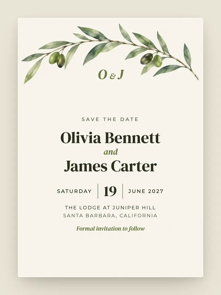 Grove digital save the date in Olive
