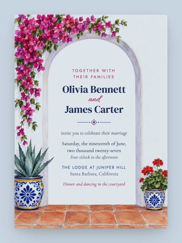 Hacienda digital wedding invitation in Dusty Blue