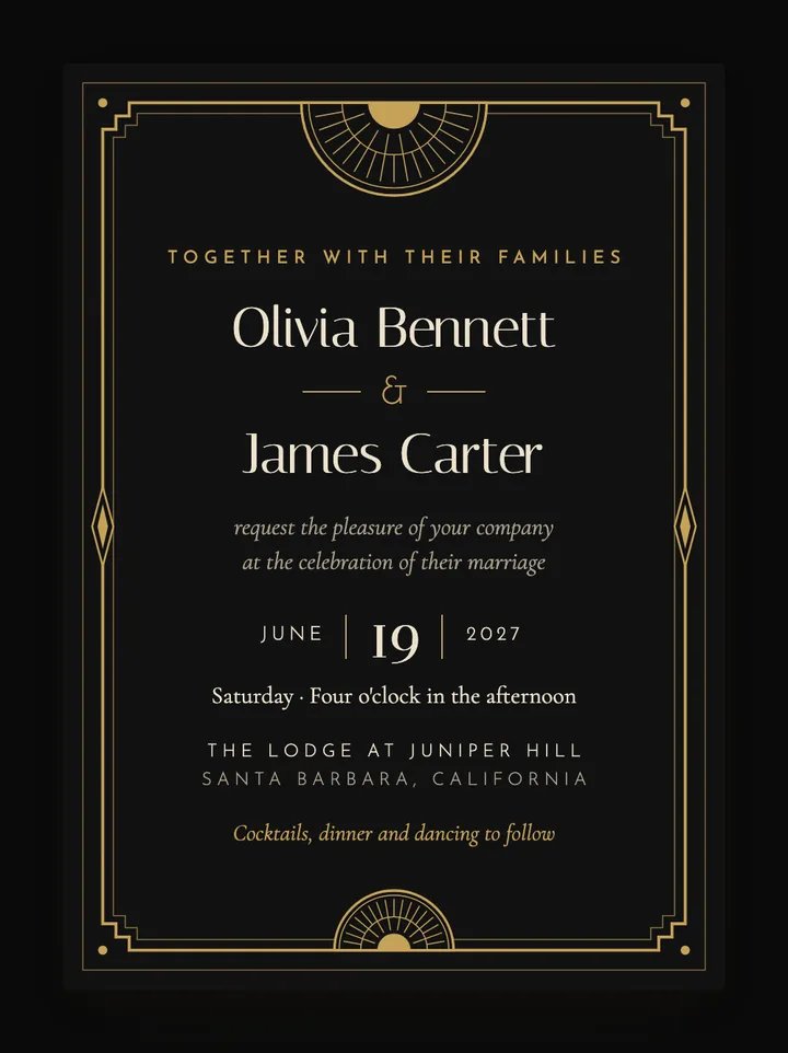 Halcyon digital wedding invitation in Noir