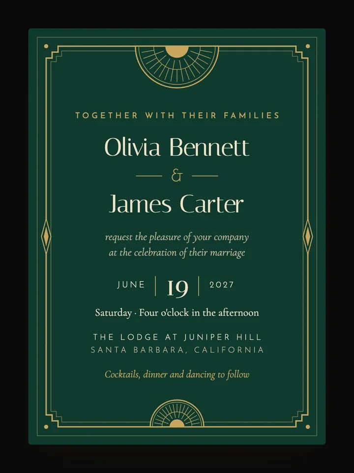 Halcyon digital wedding invitation in Emerald