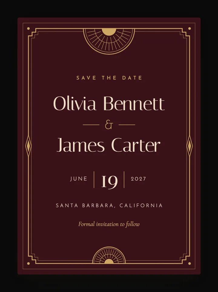 Halcyon digital save the date in Oxblood