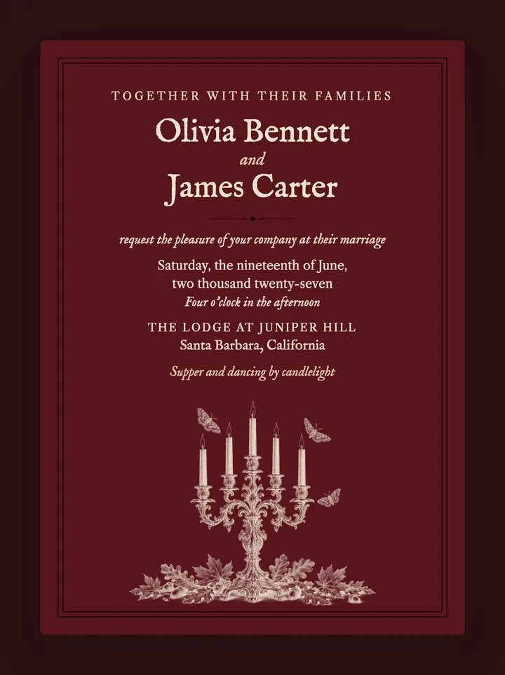 Hallows digital wedding invitation in Oxblood