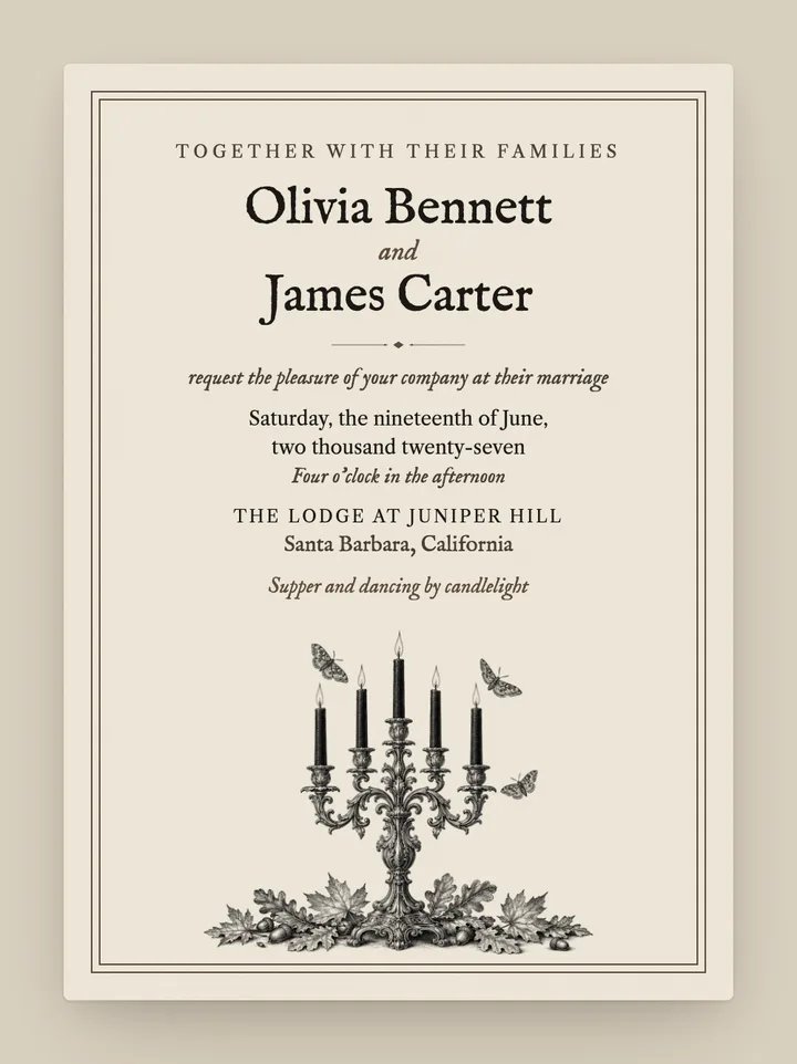 Hallows digital wedding invitation in Bone & Ink