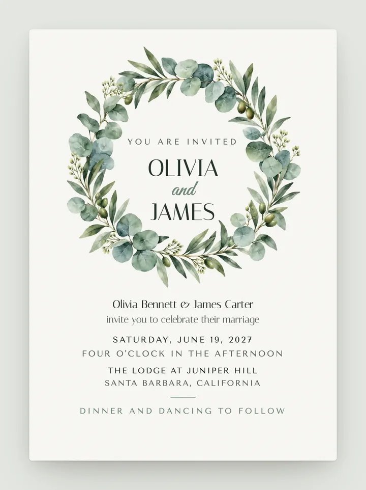 Halo digital wedding invitation in Eucalyptus