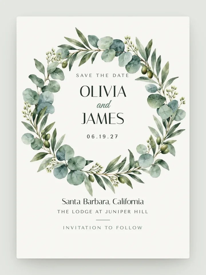 Halo digital save the date in Eucalyptus