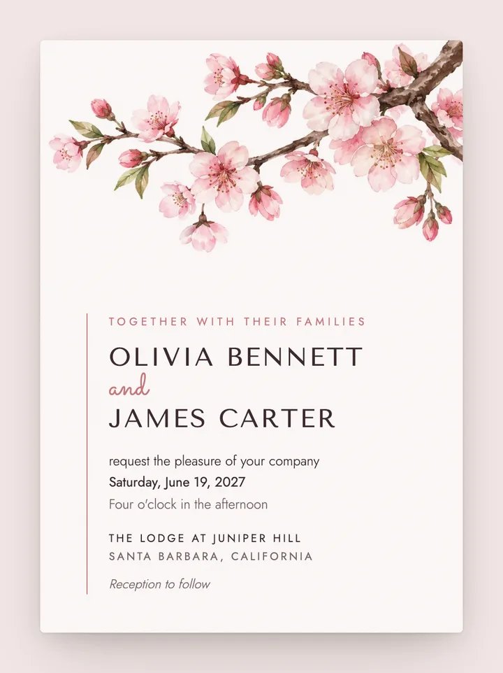 Hanami digital wedding invitation in Blossom