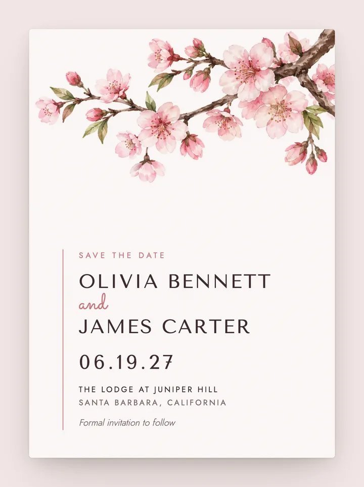 Hanami digital save the date in Blossom