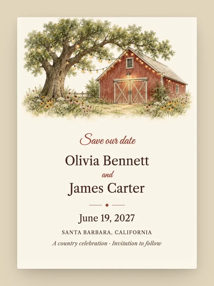 Hayloft digital save the date in Barn Red