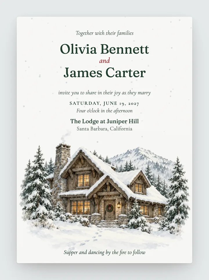 Hearthside digital wedding invitation in Evergreen